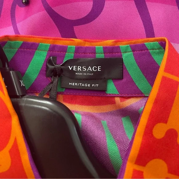 Versace Medusa Music Long Sleeve Button-Up Silk Shirt - Picture 9 of 12